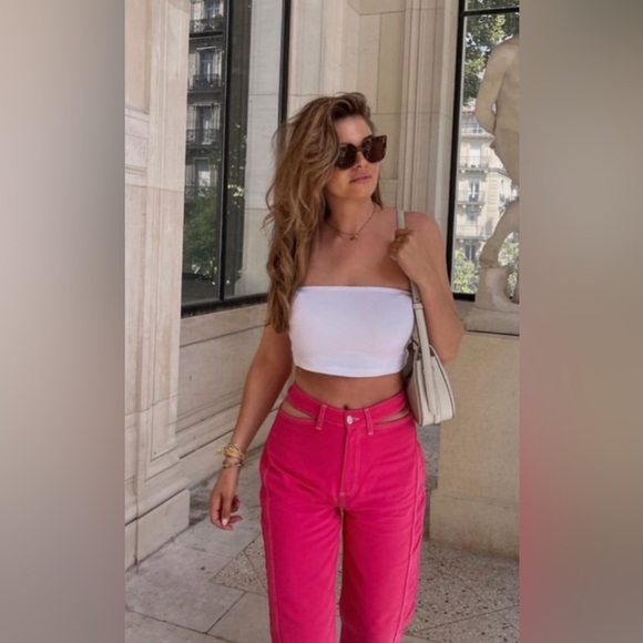 Zara Pink Full Length Cut Out Jeans - Picture 2 of 4
